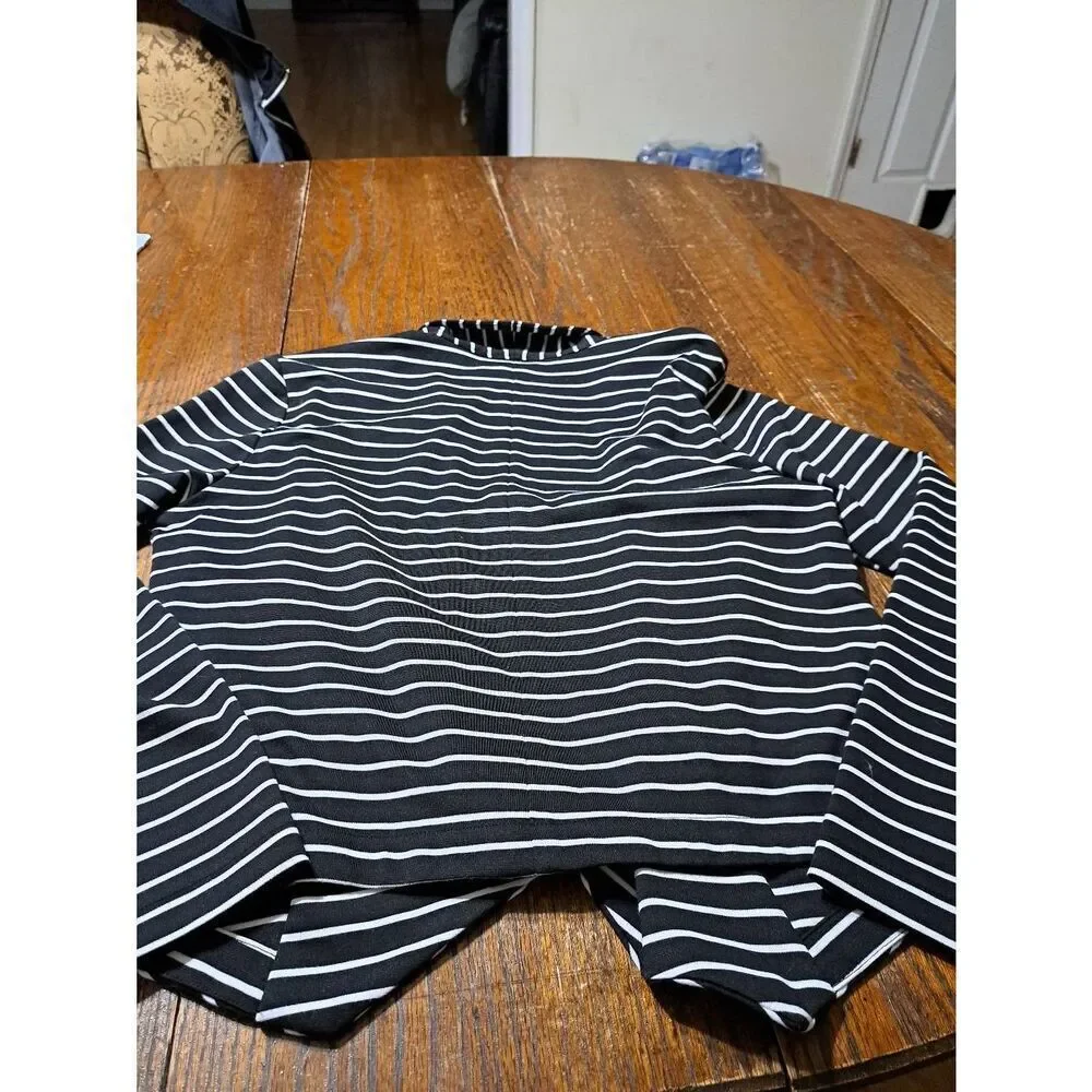 New Large Attention Black White Stripe Long Sleeve Open Front Cardigan Blazer NW